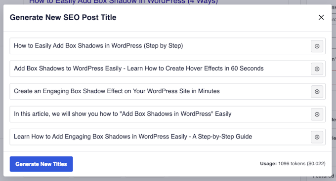 AIOSEO OpenAI SEO post title suggestions