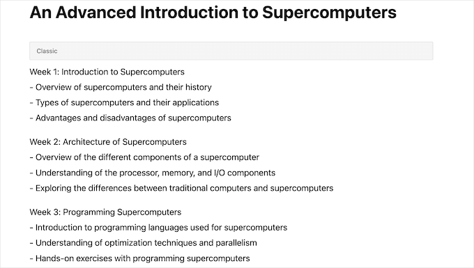 ChatGPT-generated course outline example