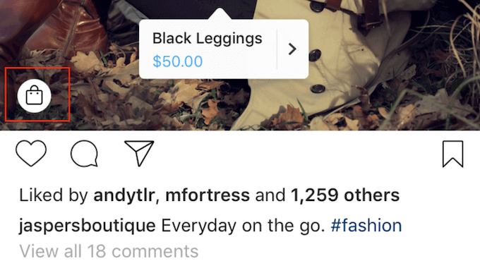 Shoppable posts on an Instagram photo