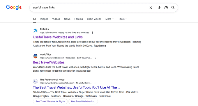 Search for resource pages