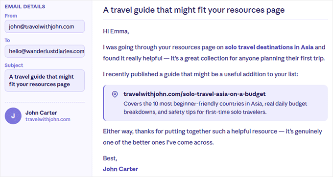 Example email for resource page inclusion