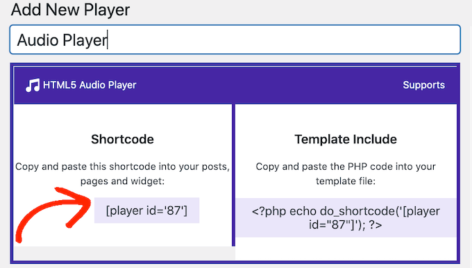 Placing an audio player widget using shortcode Placing an audio player widget using shortcode