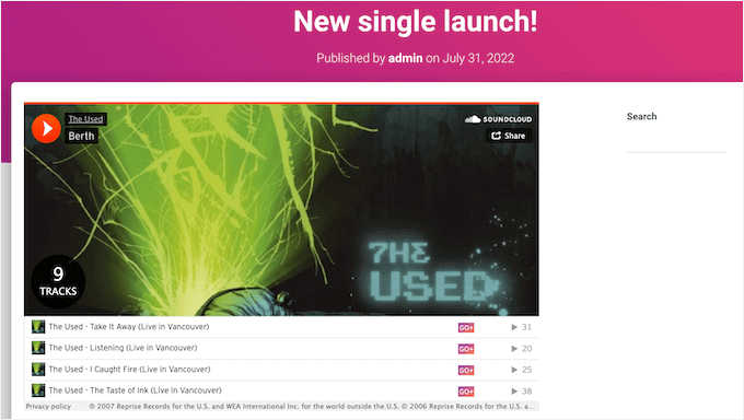 Audio player with embedded SoundCloud content Audio player with embedded SoundCloud content