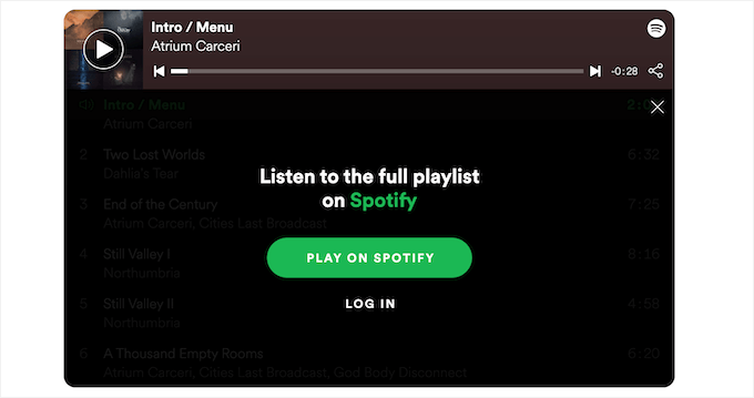 A Spotify playlist embedded in WordPress A Spotify playlist embedded in WordPress