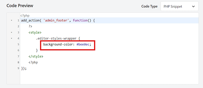 Paste the code snippet for changing the editor background color Paste the code snippet for changing the editor background color