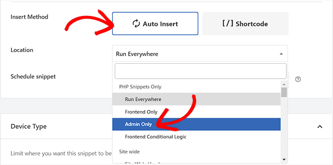 Choose the insertion method and location of the code snippet Choose the insertion method and location of the code snippet