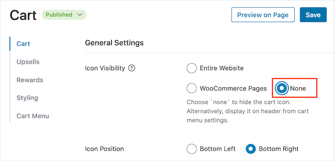 FunnelKit's 'icon visibility' settings FunnelKit's 'icon visibility' settings
