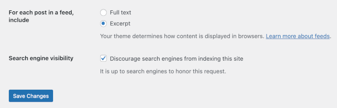Saving changes in WordPress' Reading Settings