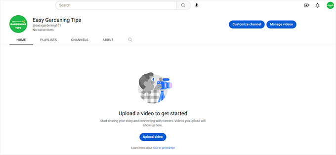 YouTube channel created YouTube channel created