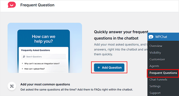 Click the Add Question button in WPChat