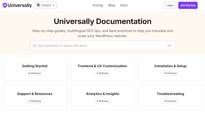 The Universally online documentation Universally support and documentation