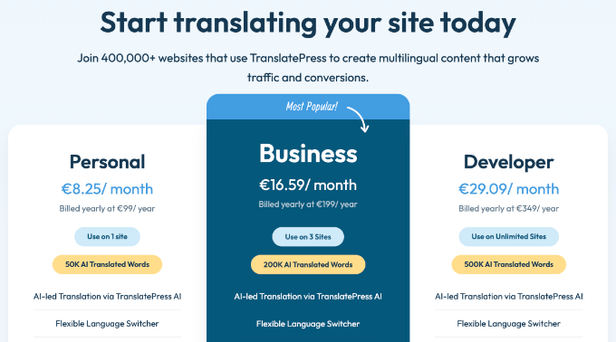 TranslatePress Pricing TranslatePress Pricing