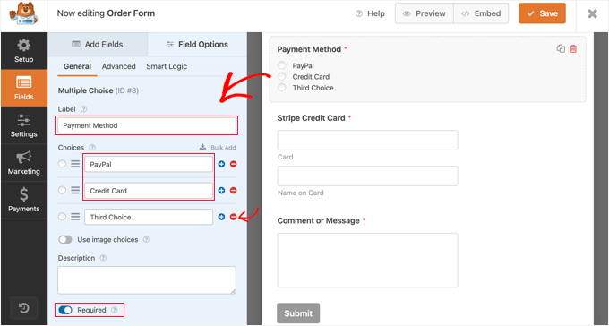Multiple Choice Field Options Multiple Choice Field Options